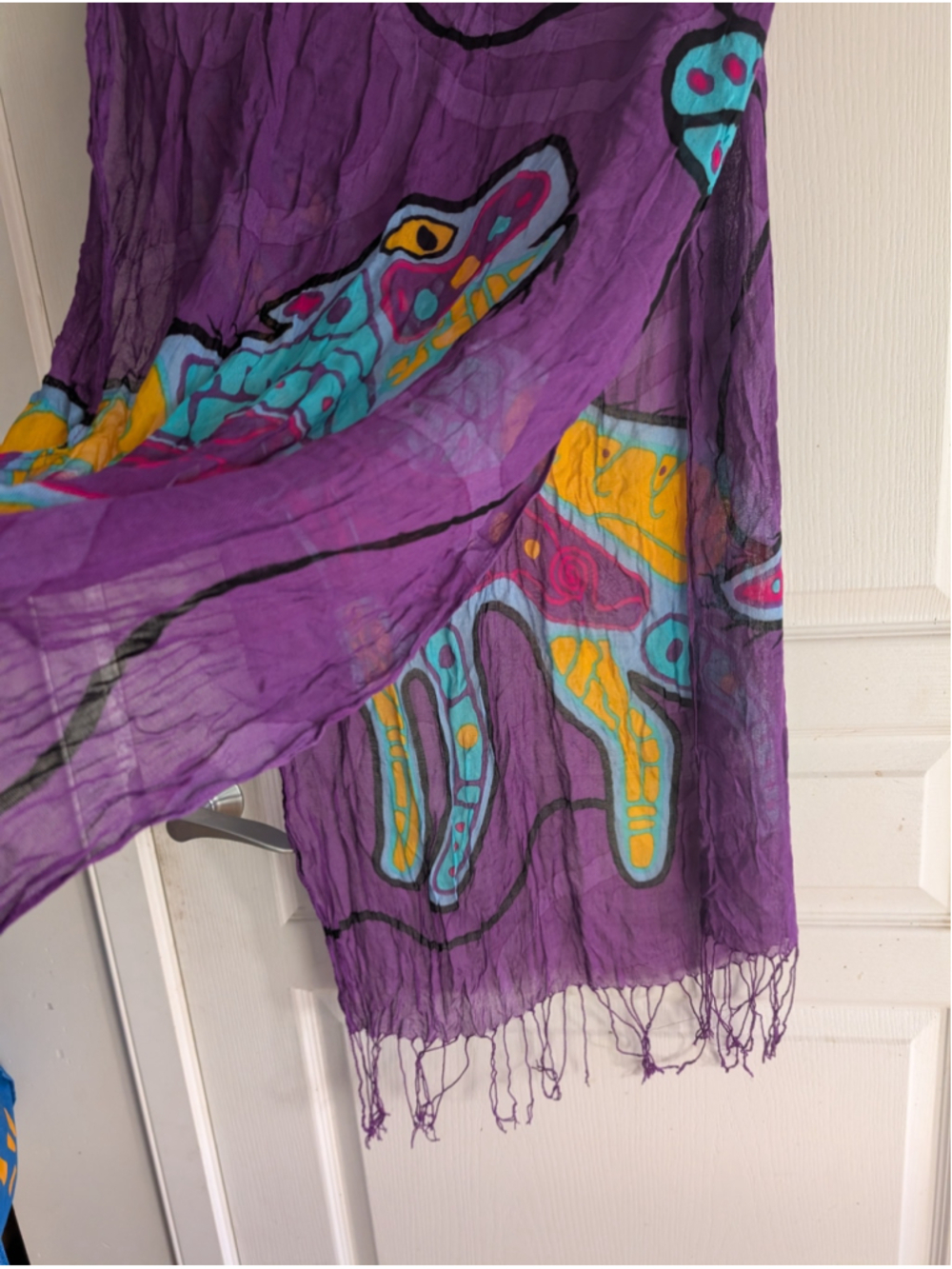 Native Northwest Indigenous Art Wolf Purple Viscose Scarf Wrap - Picture 4 of 7